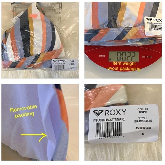 BNWT ROXY Beach Classics Fixed Triangle Bikini Top color MOOD INDIGO Stripe SZ S - Picture 12 of 15